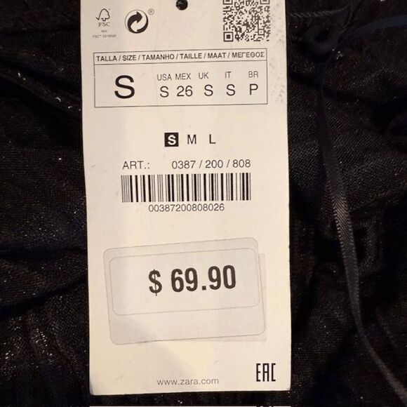 NWT‎ ZARA Black and Silver Metallic Party Mini Dress Waist Ruffle Size Small - Picture 8 of 14